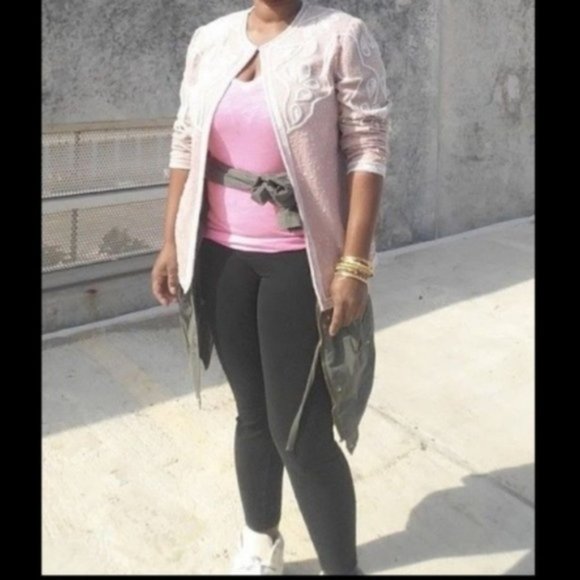 SOLD Vintage Blazer Jacket Blush Sequins Beaded Size 6 - Picture 6 of 7